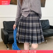 毛呢短裙百褶裙大码 格子半身裙女秋冬高腰防走光学院风中裙打底裤