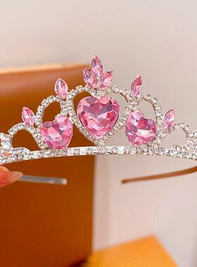 儿童皇冠头饰小女孩子公主水晶王冠发卡发箍女童粉色发卡头箍发饰