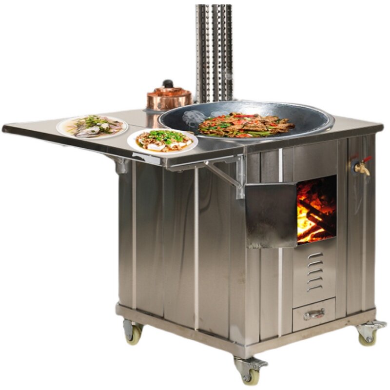304 stainless steel firewood stove household rural mobile firewood stove smoke-free indoor large pot earth stove