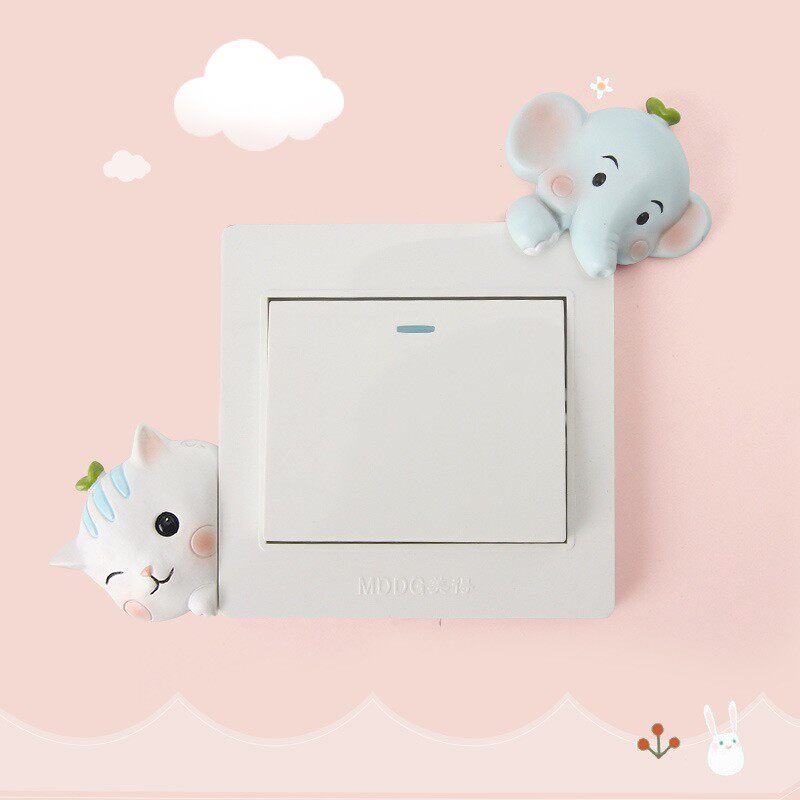 嫩芽动物开关贴可爱卡通现代客厅3d立体树脂边框装饰插座贴保护套