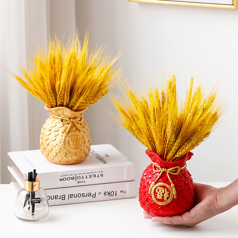 黄金麦穗干花花瓶摆件客厅桌面摆设金色鹿装饰旺财开业大麦花束
