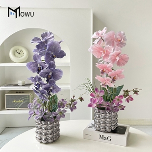 新款轻奢蝴蝶兰带花盆栽家中绿植仿真花摆件高级感逼真假花摆设