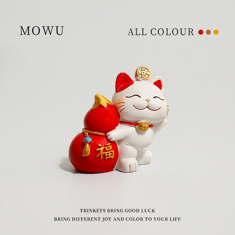福禄招财猫迷你小摆件玄关装饰品办公桌好物女生工位情绪稳定神器