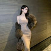 烫钻气质吊带中长款 With 99jiu灵感缪斯 裙子内搭打底包臀连衣裙