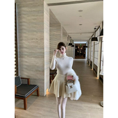 尽显大长腿 With 99jiu 气质高腰加厚针织A字伞裙百褶蓬蓬裙