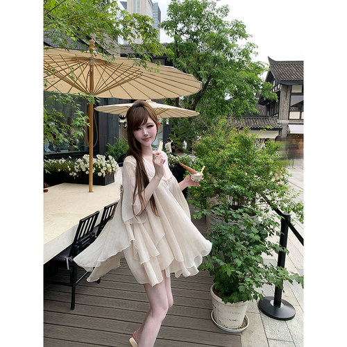 With 99jiu【月光浮纱】古早温柔风v领雪纺衫女宽松荷叶边上衣