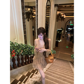 99jiu 布蕾甜酒 气质纯欲深V蕾丝长袖 With 连衣裙修身 显瘦内搭