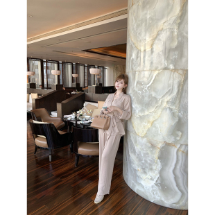 亚麻衬衫 南法假日 套装 女长袖 两件套 With 衬衣透气直筒裤 99jiu