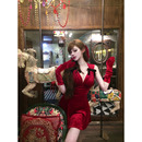 高级感圣诞战袍丝绒连衣裙女收腰A字短裙 圣诞甜心 With 99jiu