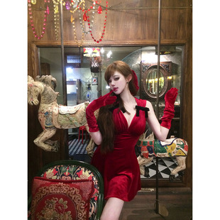 高级感圣诞战袍丝绒连衣裙女收腰A字短裙 圣诞甜心 With 99jiu