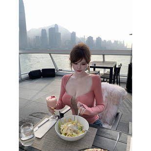 性感镂空钻链条长袖 攻心queen 针织打底小众上衣 99jiu With