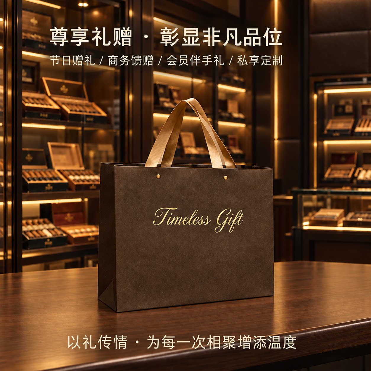 高级感雪茄礼品袋棕色烫金高档商务手提袋定制LOGO加厚伴手礼袋