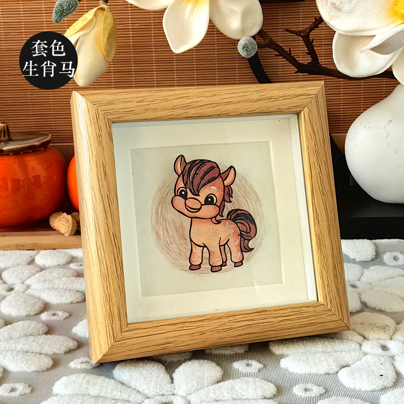 小剪纸成品带框非遗迷你掌心框彩套色卡通生肖相框摆件家居装饰画