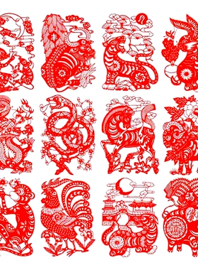 成品蛇剪纸12十二生肖民俗刻纸中国风手工艺品客厅装饰画礼品a4马