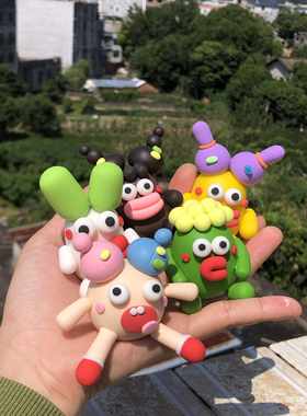 超可爱的丑娃娃个性桌面摆件车载装饰用公仔玩偶纯手工树脂可送礼