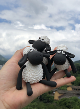 小羊肖恩个性桌面摆件可爱车载装饰用公仔玩偶纯手工三羊开泰