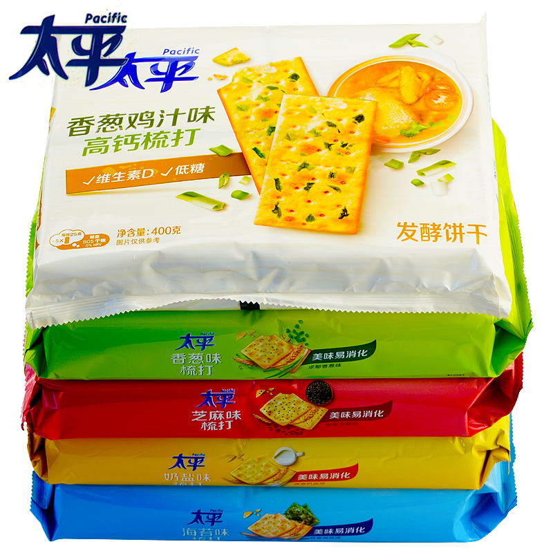 太平香葱鸡汁味高钙苏打饼干奶盐香葱味梳打饼干400g*5低糖早餐