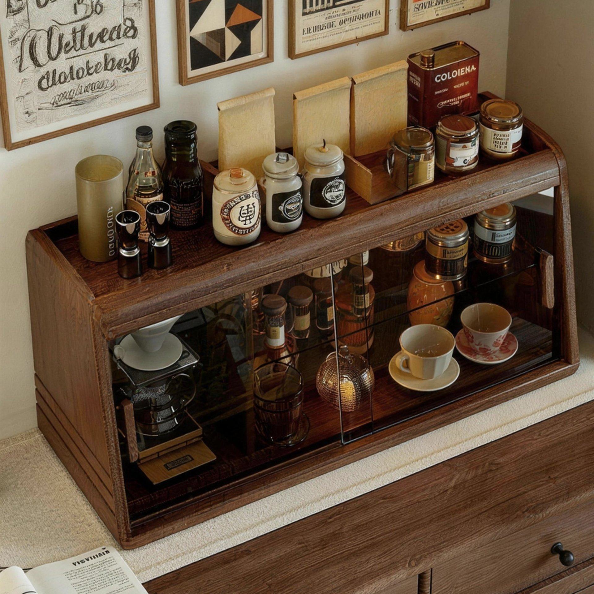 实木杯架桌面餐边柜水杯咖啡杯餐桌台面收纳柜防尘杯子收纳置物架,收纳整理,书桌收纳置物架,淘宝优惠券,粉丝福利购,淘宝优惠卷