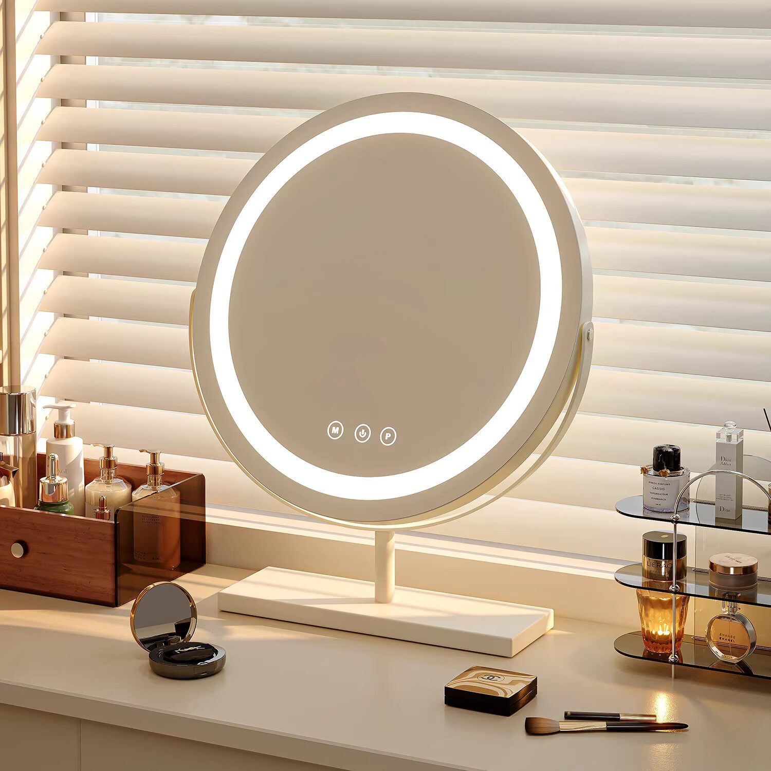 梳妆镜梳妆台镜子化妆镜桌面台式轻奢高级感主卧室美妆镜led带灯