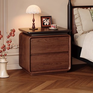 实木床头柜免安装2025新款小型家用卧室中古奶油风简约现代收纳柜