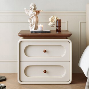 中古床头柜家用卧室2026热卖奶油轻奢高级感实木小型床边收纳柜子