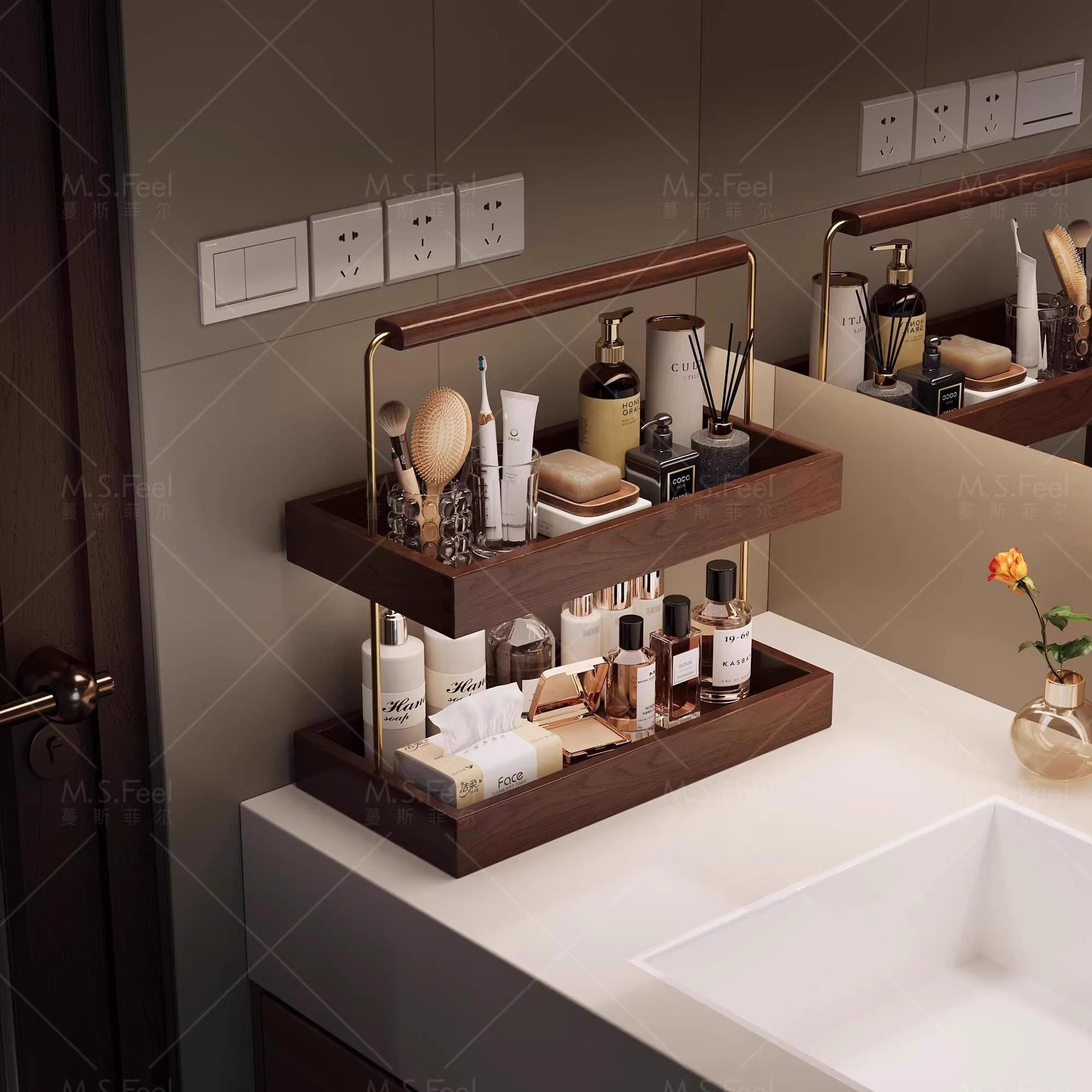 洗漱台置物架桌面收纳盒卫生间洗手台护肤品浴室木制化妆品收纳架,收纳整理,化妆品收纳架,淘宝优惠券,粉丝福利购,淘宝优惠卷