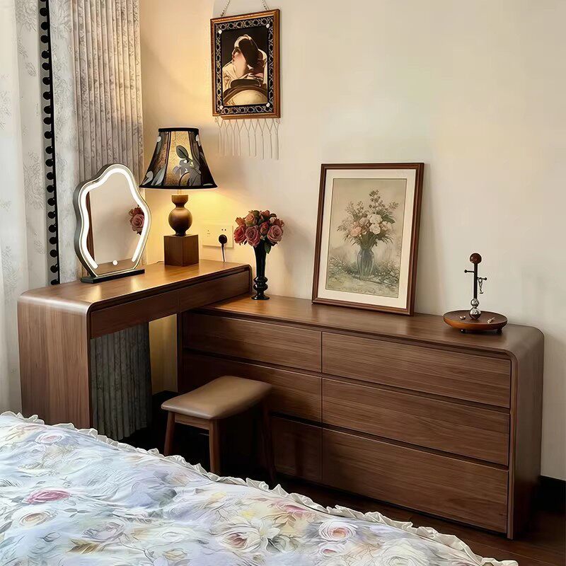 转角实木梳妆台斗柜一体卧室现代简约2026新款化妆桌拐角柜床头柜