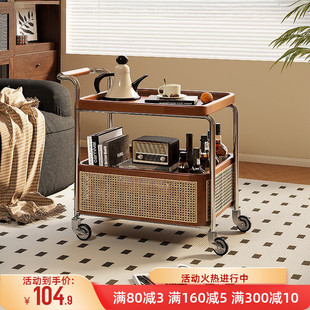可移动边几小推车客厅沙发茶几新款 中古风实木厨房收纳置物架餐车