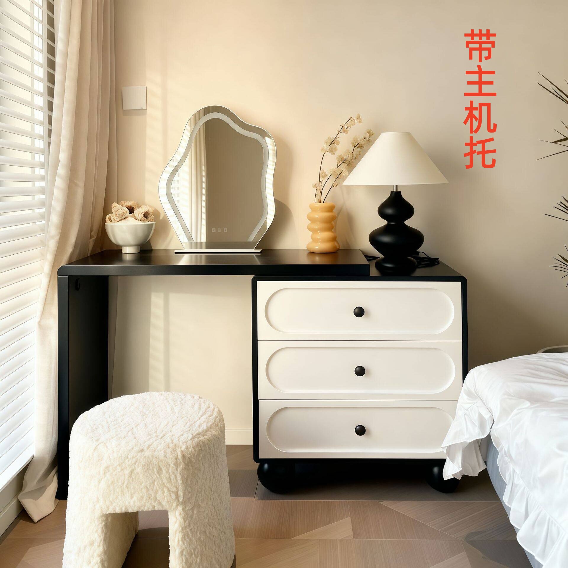 伸缩梳妆台一体转角书桌2026新款现代简约可伸缩多功能卧室化妆桌