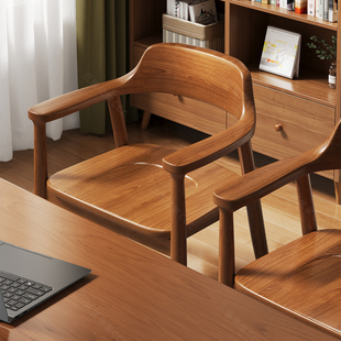 实木椅子新款家用靠背椅舒美特椅办公中古扶手餐椅主人茶椅书桌椅
