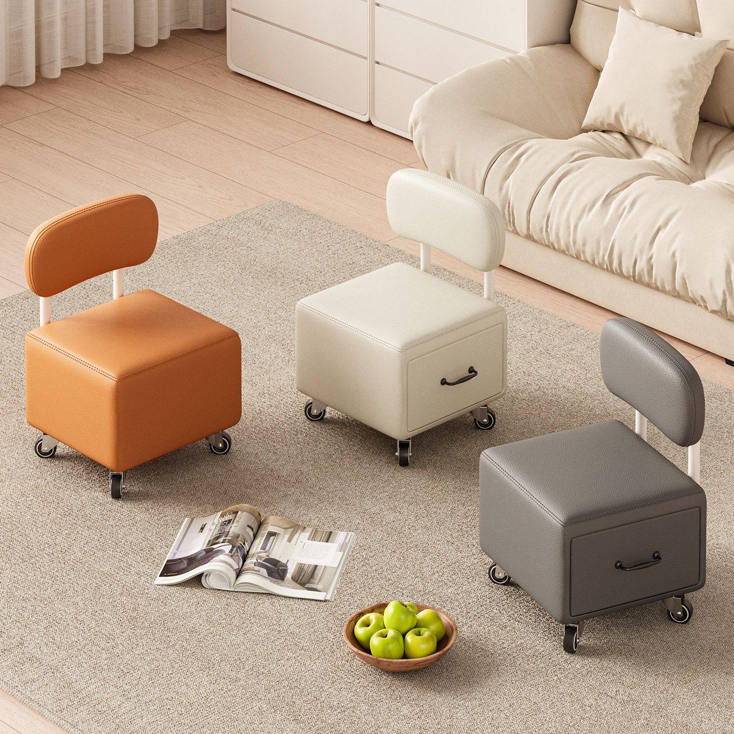 多功能客厅收纳凳带万向轮可坐沙发脚凳家用门口换鞋凳储物小凳子