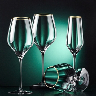 棱镜描金边红酒杯水晶快速醒酒器高脚杯套装 波尔多高颜值葡萄酒杯