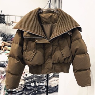 高级感纯色百搭冬装 高腰大翻领 棉服 棉服外套女时尚 保暖 短款
