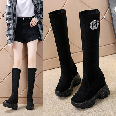 30-33码 内增高长筒靴女2021年新款秋冬不过膝靴子女矮小个子长靴
