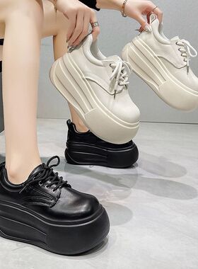 323334小码复古丑萌面包鞋小皮鞋女2026春季新款系带厚底增高松糕