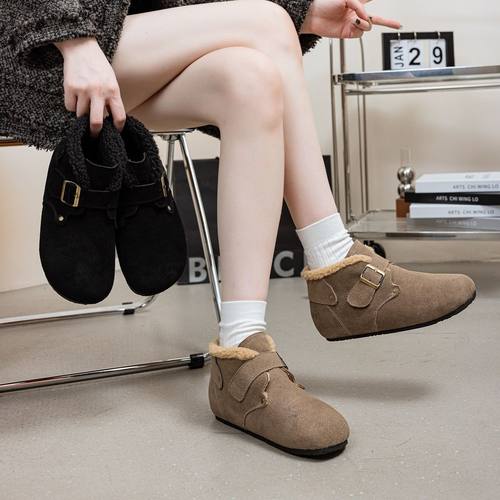 282930313233小码-42大码真皮勃肯鞋女加绒保暖棉靴平底磨砂短靴