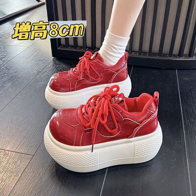 313233小码松糕厚底面包鞋女春秋新款大头鞋小个子8cm增高单鞋潮