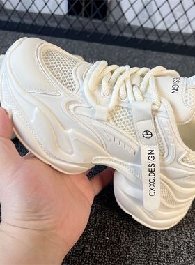 323334小码内增高老爹鞋女2023新款春秋百搭厚底增高网面透气夏款