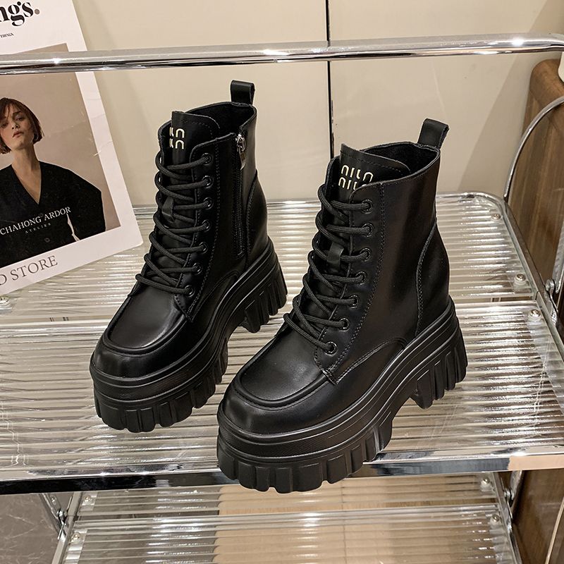 2930313233小码10cm厚底马丁靴秋冬季加绒单靴小个子英伦内增高潮