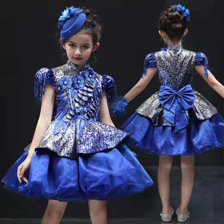 儿童唱歌礼服走秀表演服女童主持人蓬蓬裙领唱朗诵冬季演出公主裙
