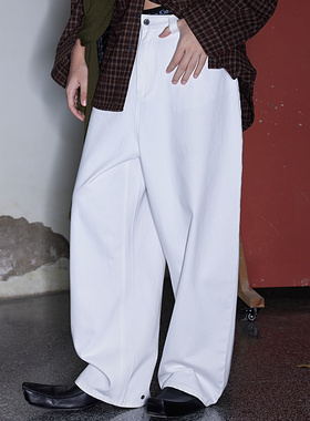 FSG 可束口廓形白色牛仔裤