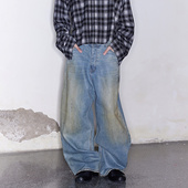 FSG 重工刷蜡水洗泥染蓝色牛仔裤