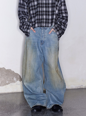 FSG 重工刷蜡水洗泥染蓝色牛仔裤
