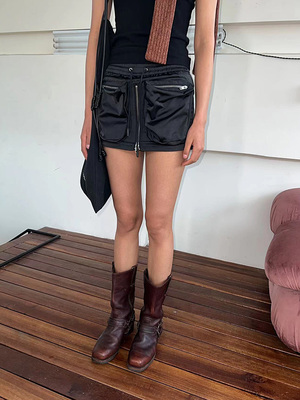 FSG尼龙拉链口袋抽绳运动短裙裤