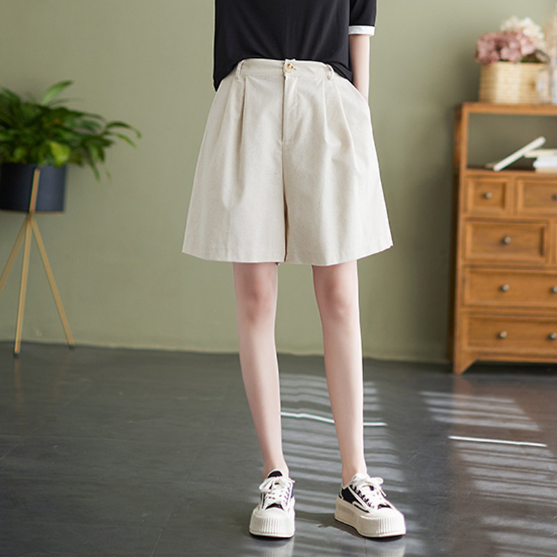 清仓捡漏~专柜撤回大牌出口外贸棉麻阔腿裤纯亚麻直筒五分裤女装