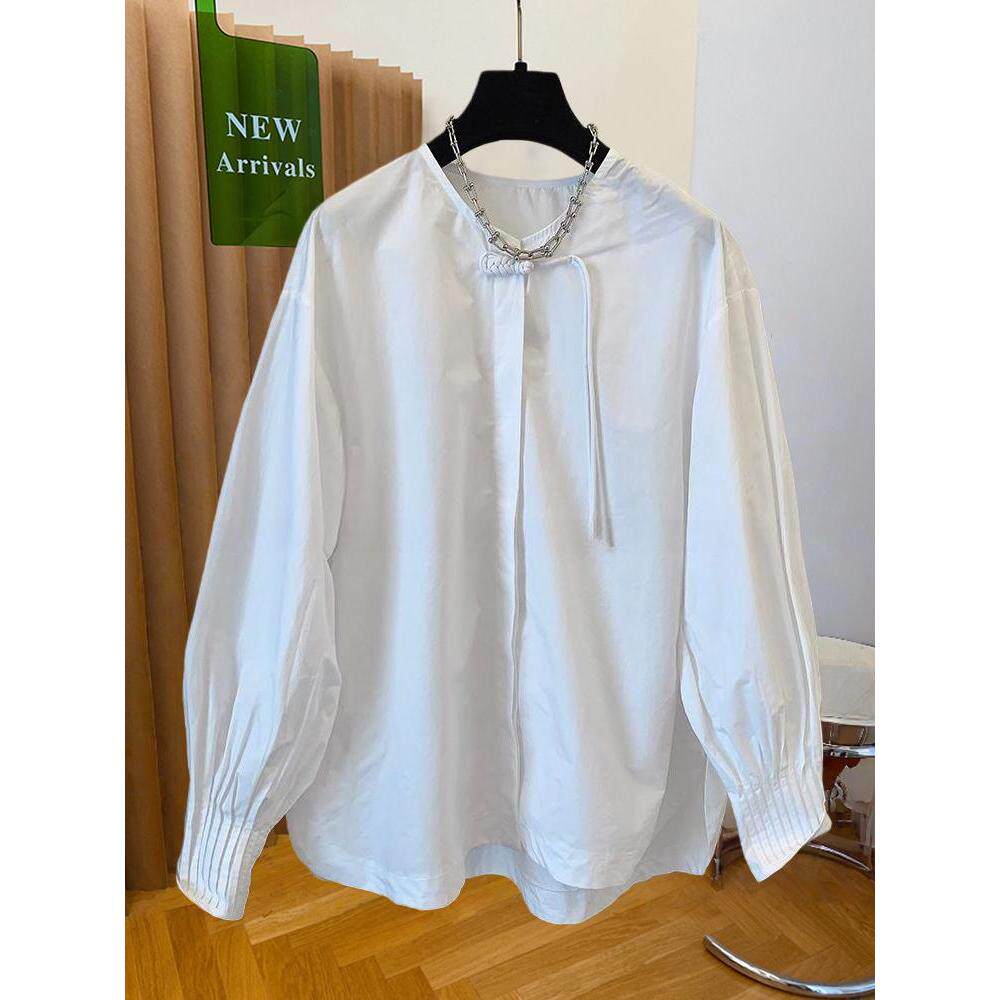 独特超好看新中式盘扣棉布长袖衬衫宽松休闲上衣女装2026春秋新款