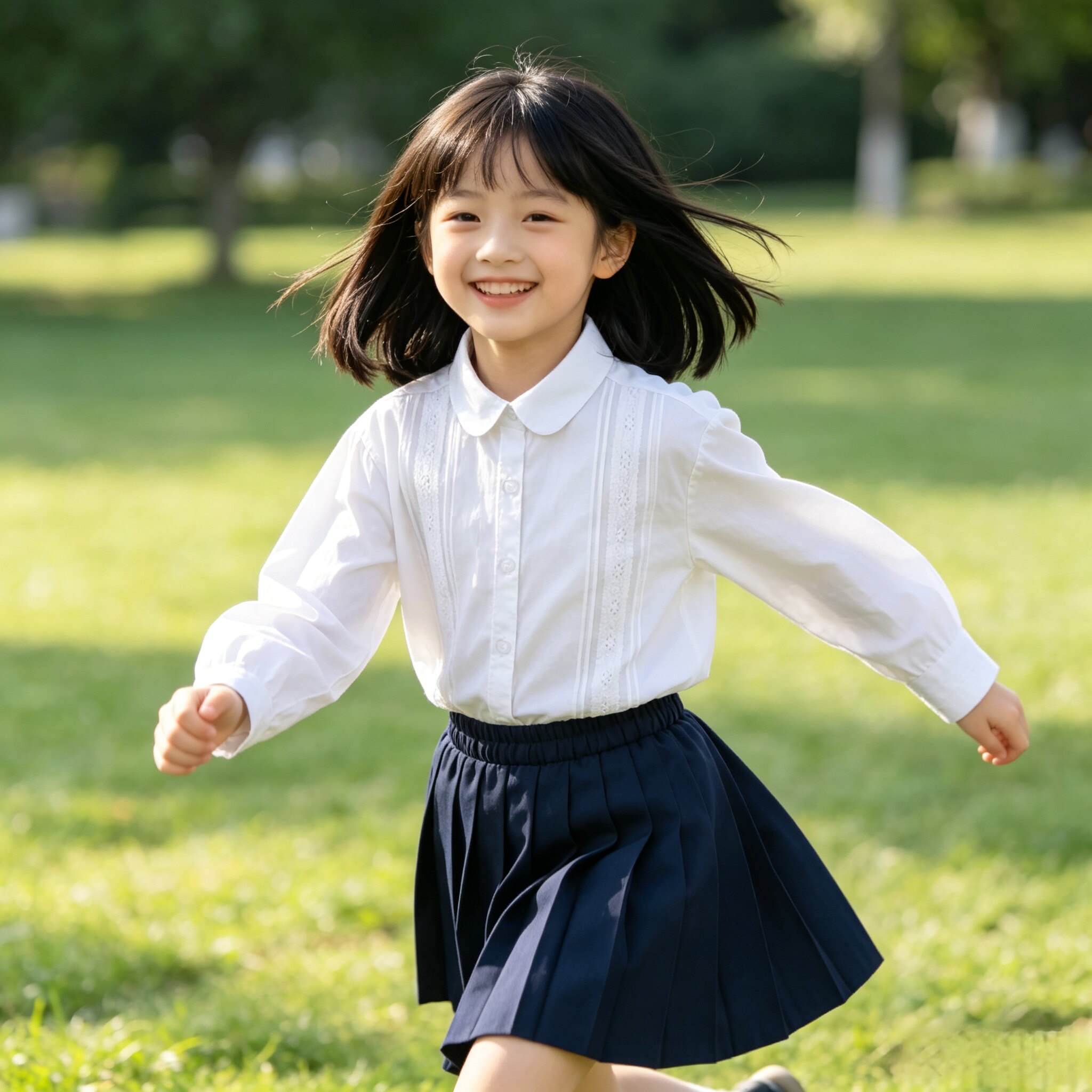 女童纯棉白色长袖校服衬衫