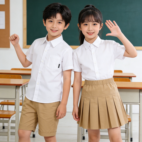小学生夏薄纯棉短袖白衬衫校服