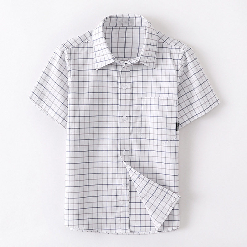 儿童校服格子衬衫男童短袖夏季纯棉薄款女童长袖白衬衣小学生班服