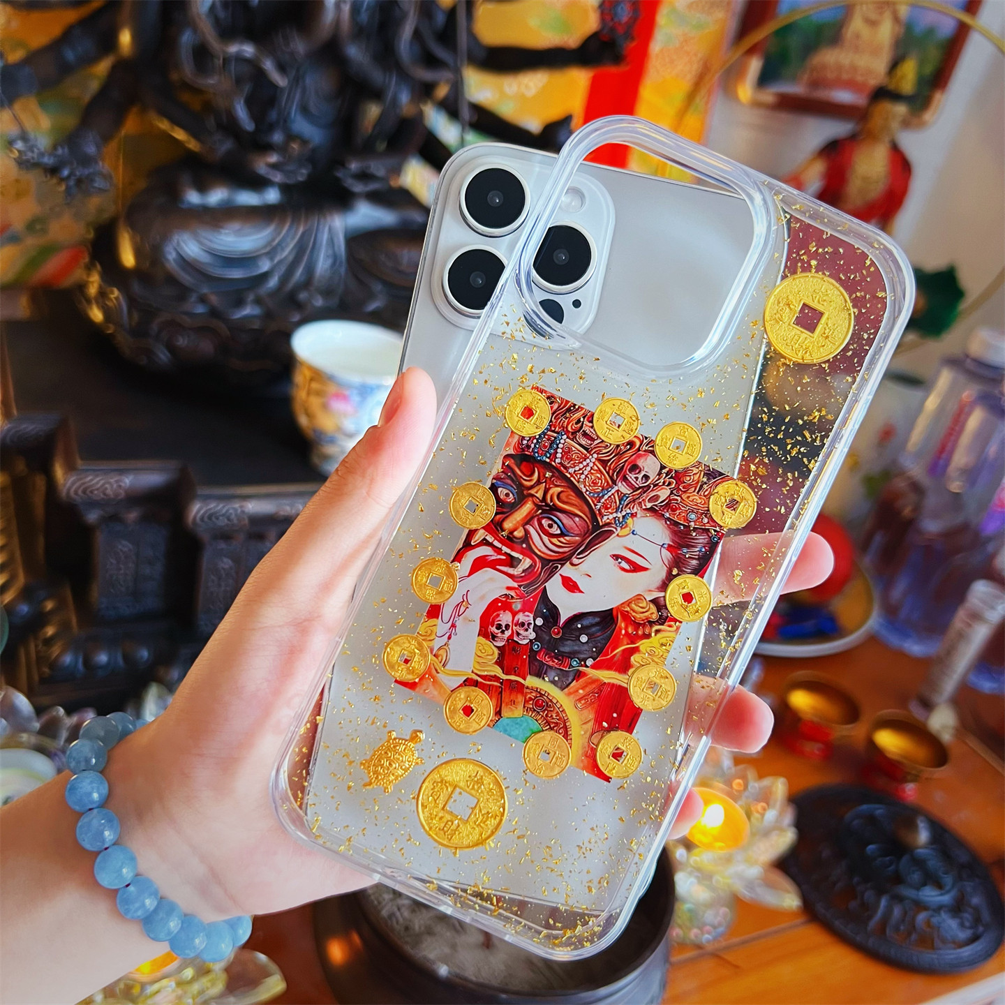 苹果16promax扎基拉姆财神爷形手机壳适用iPhone14plus透明保护套13招财时来运转中国风唐卡12国潮15高端女款